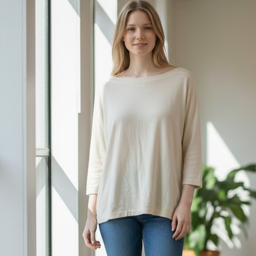 Coldwater Creek Boat Neck Sweater Womens Large Ivory Silk Cotton Knit Top